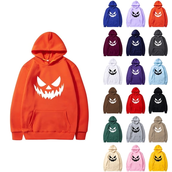 OIOLOYJM Halloween Hoodies for Men Pumpkin Face Print Spooky Long Sleeve Funny Hooded Sweatshirt Casual Fashion Holiday Party Pullover