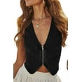 thumbnail image 3 of Women'S Denim Zip Up Vest Deep V Neck Sleeveless Asymmetrical Hem Slim Fit Summer Crop Jean Tank Tops Black XL, 3 of 10