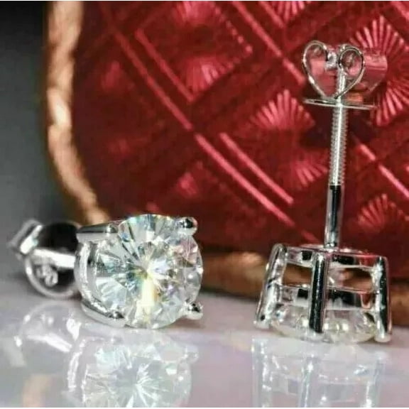 4.00 Ct Round Lab-Created Diamond Solitaire Stud Earrings 14K White Gold Finish