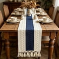 thumbnail image 6 of Bohemian Linen Table Runner with Knotted Tassels for Dining, Coffee Table, or Home Decor Dark Blue, 6 of 6