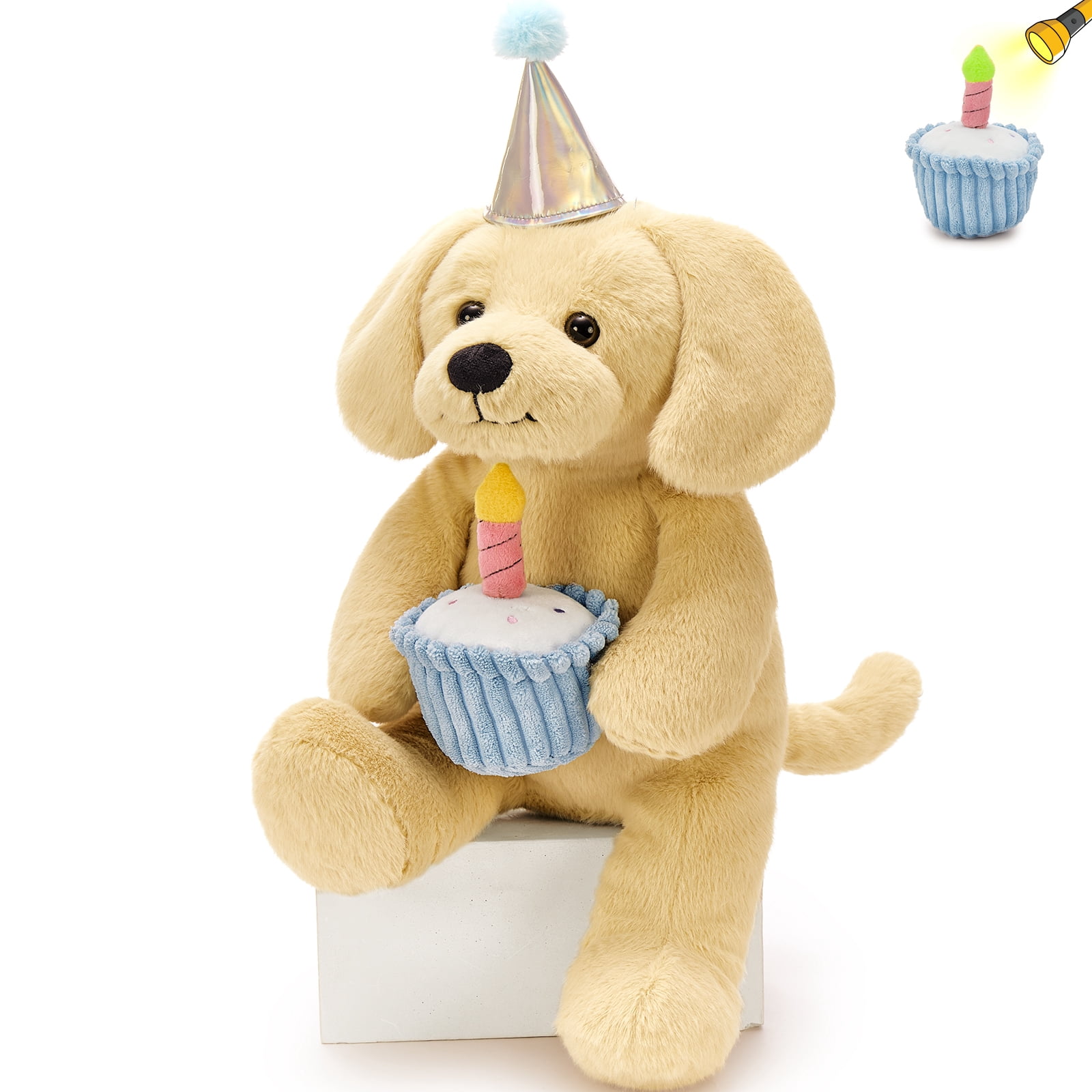 MaoGoLan 18'' Labrador Stuffed Animal Stuffed Labrador With A Birthday Cake And Glow-in-the-dark Candle Plush Toy