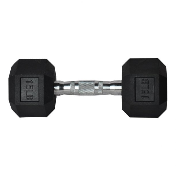 Everyday Essentials Rubber Encased Hex Dumbbells, 15 Pounds, Pair