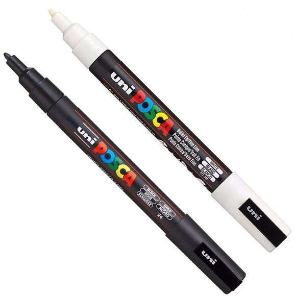 Rotuladores de Pintura Posca Negro Blanco Juego Arte Metal Vidrio multicolor