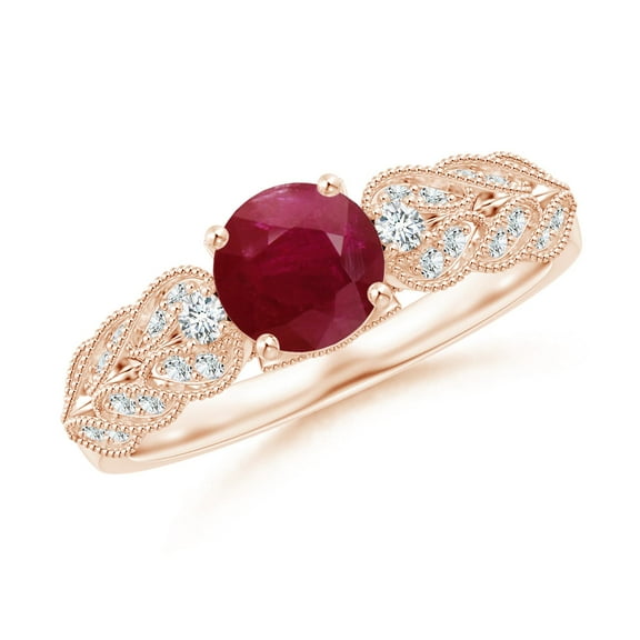 ANGARA Natural Aeon Vintage Style 1 ct Ruby Solitaire Engagement Ring with Milgrain in 14K Rose Gold for Women (Size-6mm) | July Birthstone, Anniversary, Jewelry Gift for Women | Natural Ruby Ring
