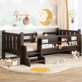 thumbnail image 4 of Bellemave Twin Size Daybed with Guardrails and Stairs, Wood Floor Bed Frame with Bookcase, Montessori Bed with Fence for Room, No Box Spring Needed,Espresso, 4 of 7