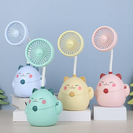 

Frogued Personal Fan Silent Cool Rechargeable Cartoon Fortune Cat USB Charging Desktop Fan Makeup Brush Container for Dormitory (Green)