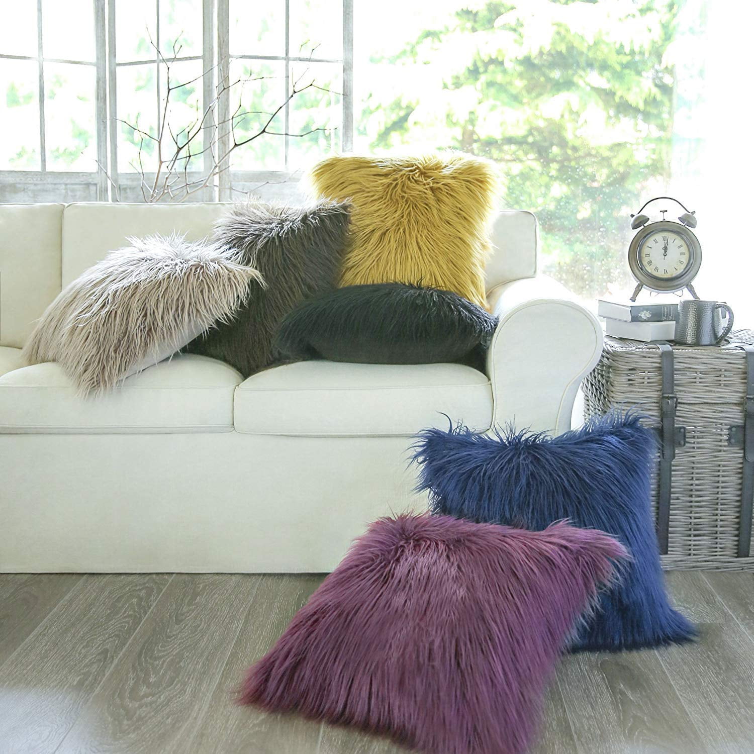 Phantoscope Merino Style Faux Fur Series Decorative Throw Pillow, 20" x 20", Black, 1 Pack
