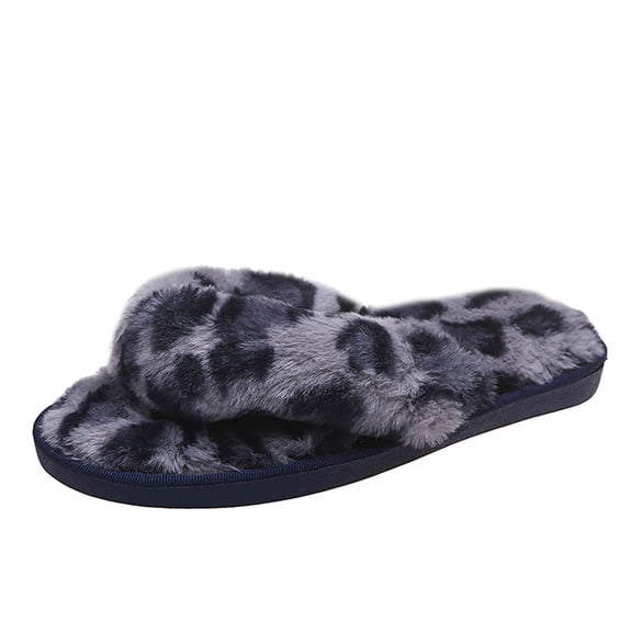 Ultra Soft Comfort Fuzzy Slippers for Women - Wide Width Fashion Leopard Clip-toe Casual Flats Sandal Flip Flops