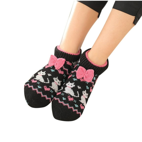 WREESH Unisex Mid Tube Christmas Socks, Men's and Women's Thick Sleep Warm Floor Slipper Ankle Socks Black