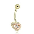 thumbnail image 2 of AVORA 10K 2-Tone Gold Simulated Diamond CZ and Diamond-cut Heart Belly Button Ring Body Jewelry (14 Gauge), 2 of 5