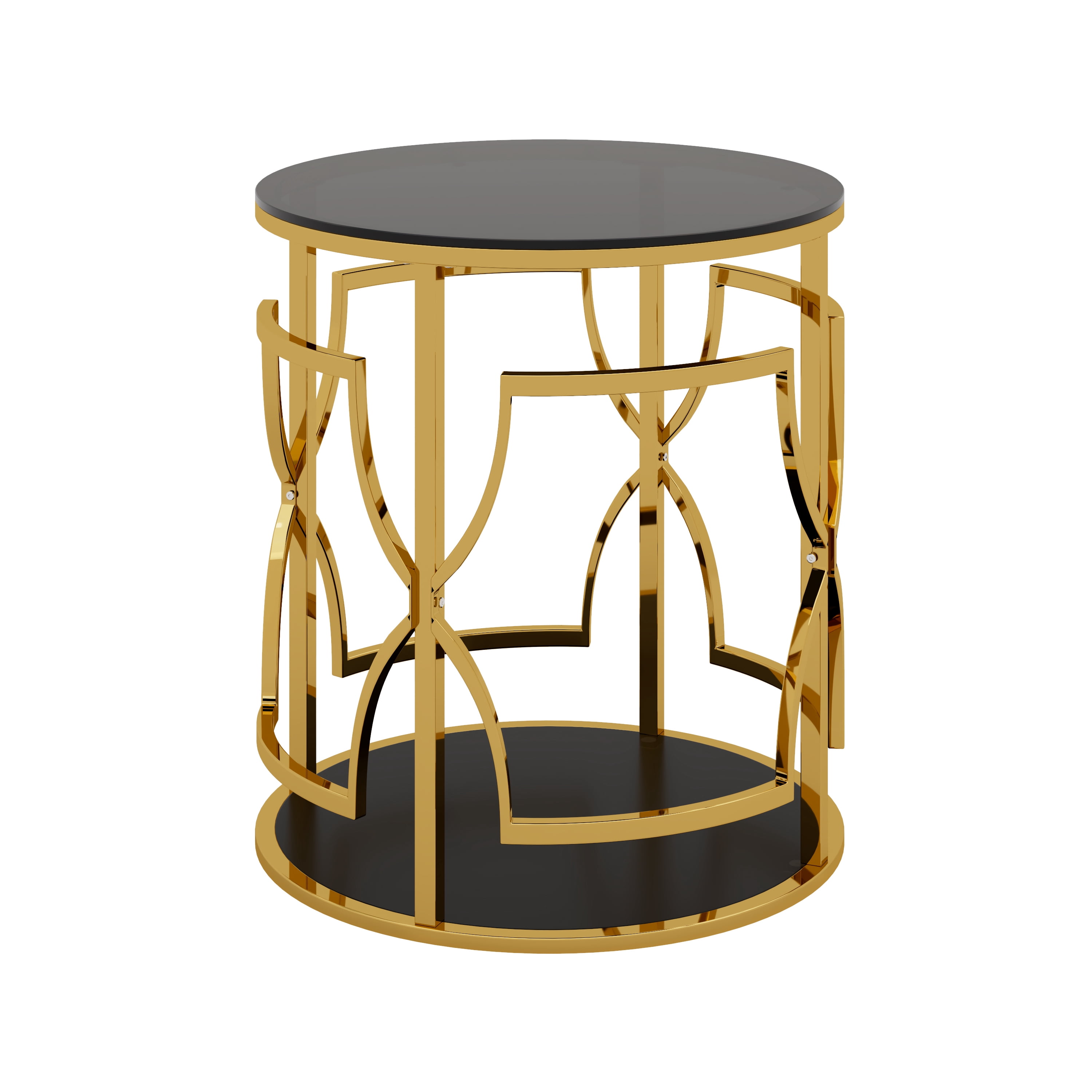 19.7" Round Side Table with Tempered Glass Top, 2-Tier Storage Shelf Modern Small End Table with Metal Frame, Sofa Side Accent Table