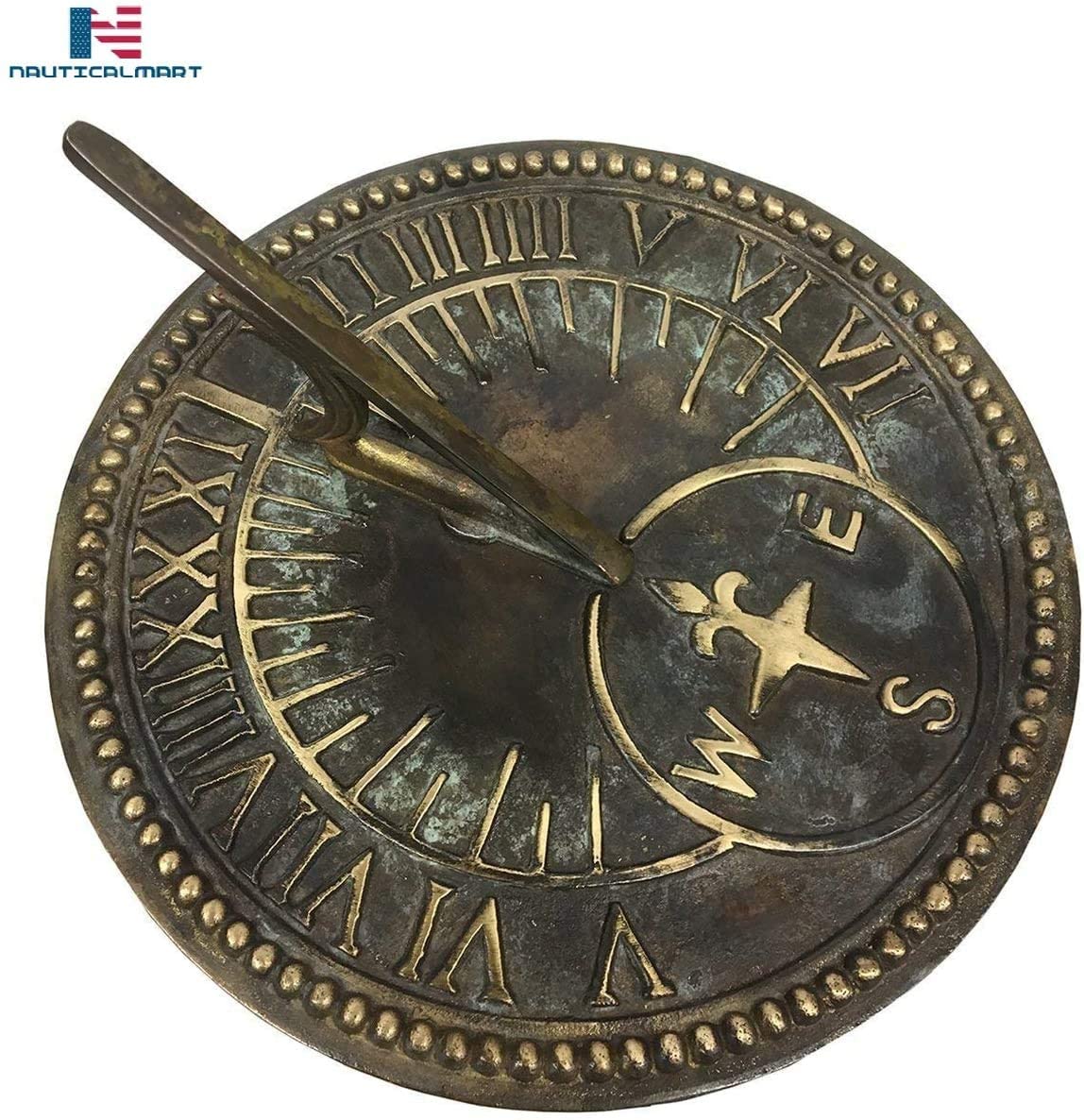 NauticalMart Roman Sundial, Solid Brass with Light Verdi Highlights, 8-Inch Diameter - image 1 of 4