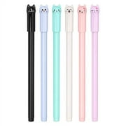 6 Pack Colorful Cat .. Pens Kawaii Gel Pens .. 0.5mm Black Ink Ballpoint .. Pens for School Supplies