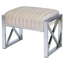 Maklaine Modern Velvet Ottoman in Champagne Beige-Chrome Finish