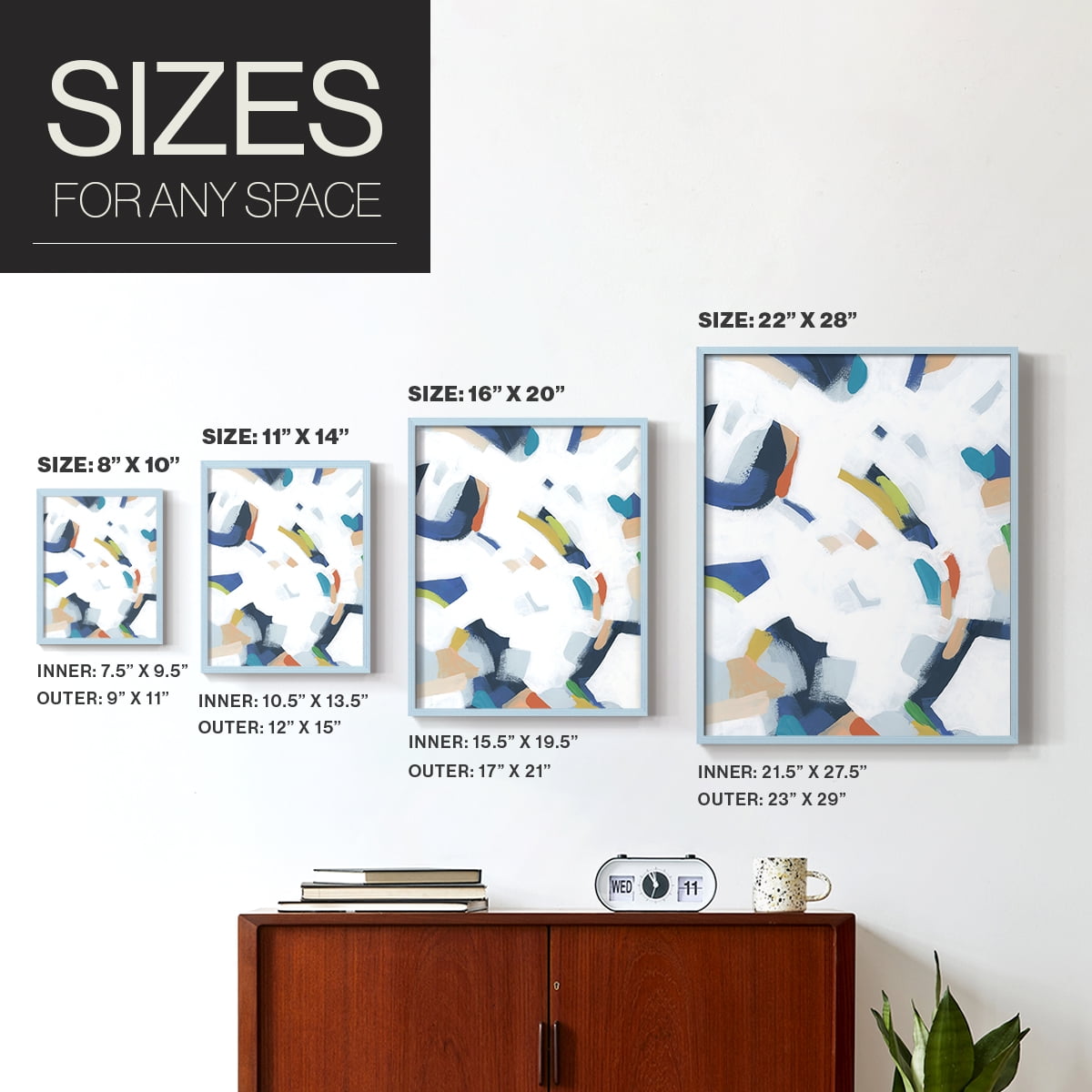 Bright Orbit I Framed Print in Blue Solid Wood Framed Print No Nail Hanging