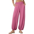 thumbnail image 3 of HVOBTTY Women's Straight Leg Pants, Fall Pants for Women, Women's Casual Solid Color Loose Lightweight Breathable Wide Leg Linen Pants Hot Pink,L, 3 of 5