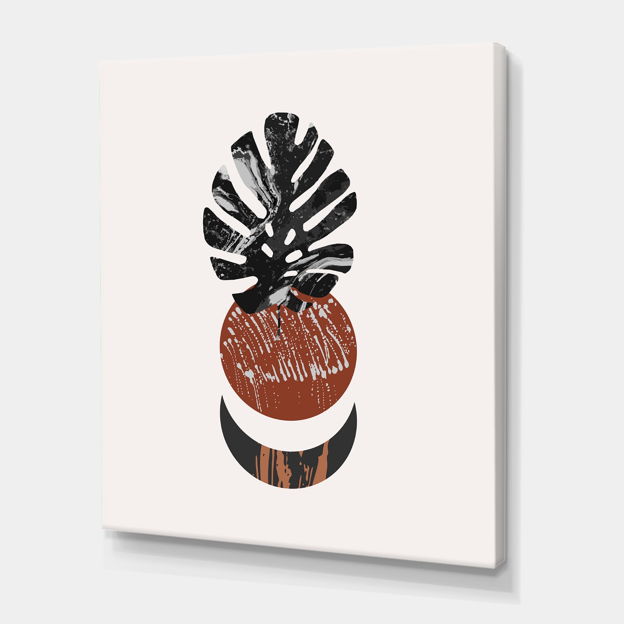 Designart ' Abstact Tropical Palm Leaf, Minimal Sun And Moon II ' Modern Canvas Wall Art Print