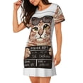 thumbnail image 2 of Balery Cat Holding Mugshot Sign Camisón de manga corta con cuello redondo para mujer, cómodo y elegante., 2 of 6