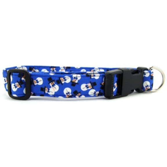 Dark Blue Tossed Snowmen Dog Collar - Size - X-Large