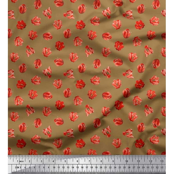 Soimoi Georgette Viscose Fabric Tulip Floral Print Fabric by The Yard 42 Inch Wide