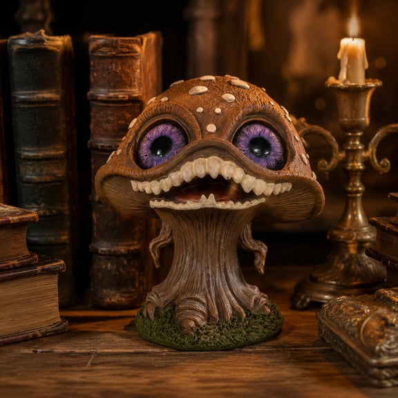 Clearance Gunhay Halloween Decorations Indoor Spooky Monster Mushroom Resin Figurine with Big Purple Eyes & Sharp Teeth, Creepy Tabletop Ornament for Desk, Shelf, Mantel, Party Decor, Halloween Gift
