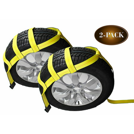Classic Yellow Adjustable Loop Car Tie Down Kit With Snap Hooks,2 Pcs Car Basket Straps Trailer Tire Belt Tow Wheel 5