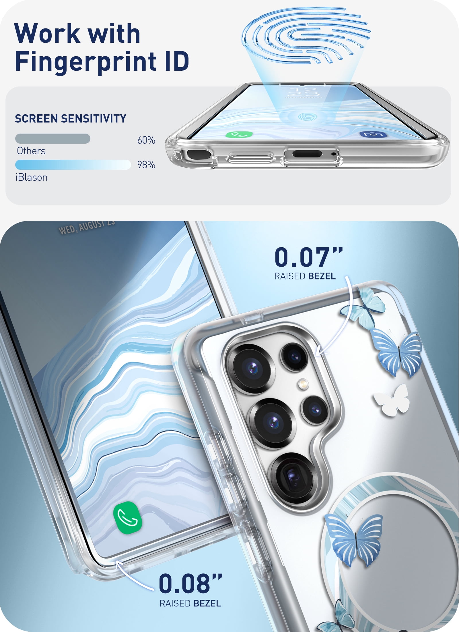 i-Blason Cosmo for Samsung Galaxy S25 Ultra Case MagSafe with Built-in Screen Protector [Support Fingerprint ID & Wireless Charger] Full-Body Slim Magnetic Phone Case Cover for S25 Ultra, BlueFly