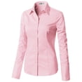 thumbnail image 2 of Doublju Women's Long Sleeve Slim Fit Button Down Dress Shirt (Plus Size Available), 2 of 5