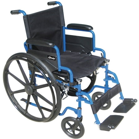 Drive Medical Blue Streak Wheelchair with Flipback Desk Arms, Elevating Leg Rests, 18" Seat, Steel Frame
