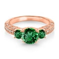 thumbnail image 2 of Gem Stone King 18K Rose Gold Plated Silver Green Nano Emerald and White Moissanite Engagement Ring for Women (1.90 Cttw, Gemstone May Birthstone, Round 7MM and 4MM, Size 9), 2 of 3