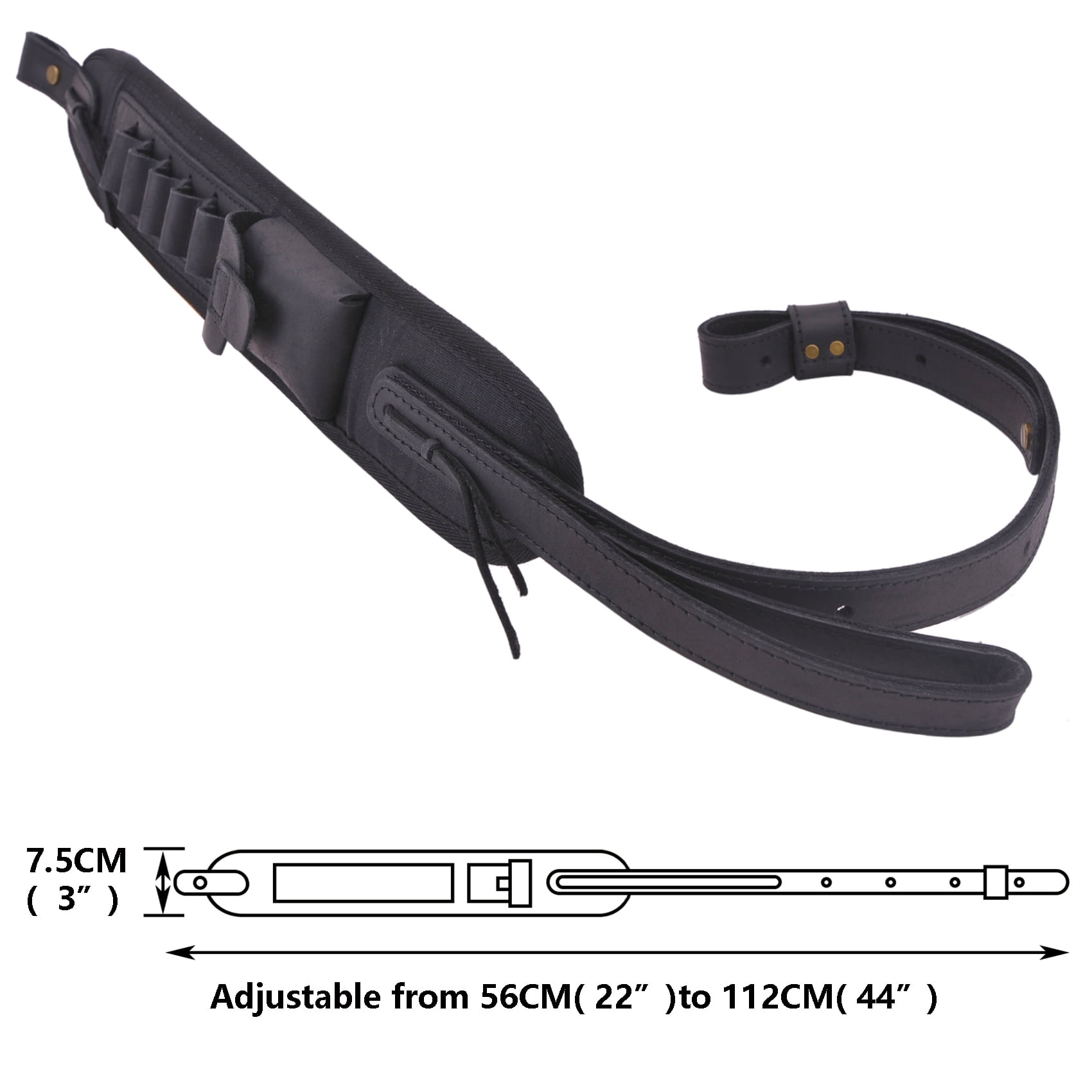2 Points Leather Canvas Rifle Sling Hunting  Ammo Holder Strap .308 .22-250 .45-70 .40-65 410GA .270 .260