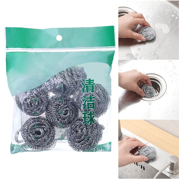 Cleaning Ball Kingtowag, Household 6-Pack Stainless Steel Cleaning Balls, 6*Steel Wool, Home Essentials Markdowns, Cleaning Balls