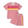 thumbnail image 4 of Arlun 2 Piece Workout Sets for Women Summer Striped Crew Neck Short Sleeve Tops Casual Shorts Color Blocked Sweatsuit Casual Outdoor Sports and Leisure Matching Outfits Pink XXXXXL, 4 of 4