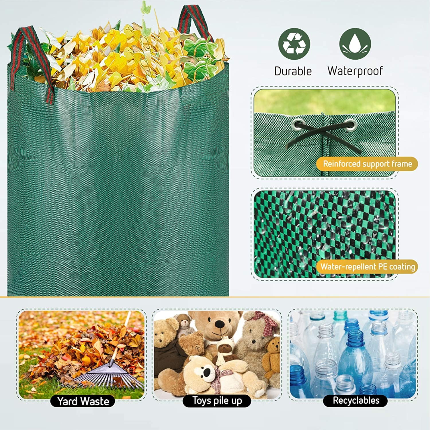 3-Pack 72 Gallon Lawn Garden Bags,Reusable Extra Large Leaf Bags Yard Waste Bags Paper Waste Management Bagster Recycling Bag Trash Bags