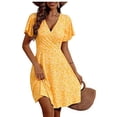thumbnail image 4 of ClodeEU Women's V Neck Puff Sleeve Floral Mini Dress,Casual Wrap A Line Flare Sundress Yellow,Women's Plus L, 4 of 5