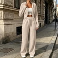 thumbnail image 5 of Naotn Women Ribbed Knit 2 Piece Sweatsuit Set, Full Zip Up Long Sleeve Cropped Hoodies Wide Leg Pants Matching Casual Sets, 5 of 6