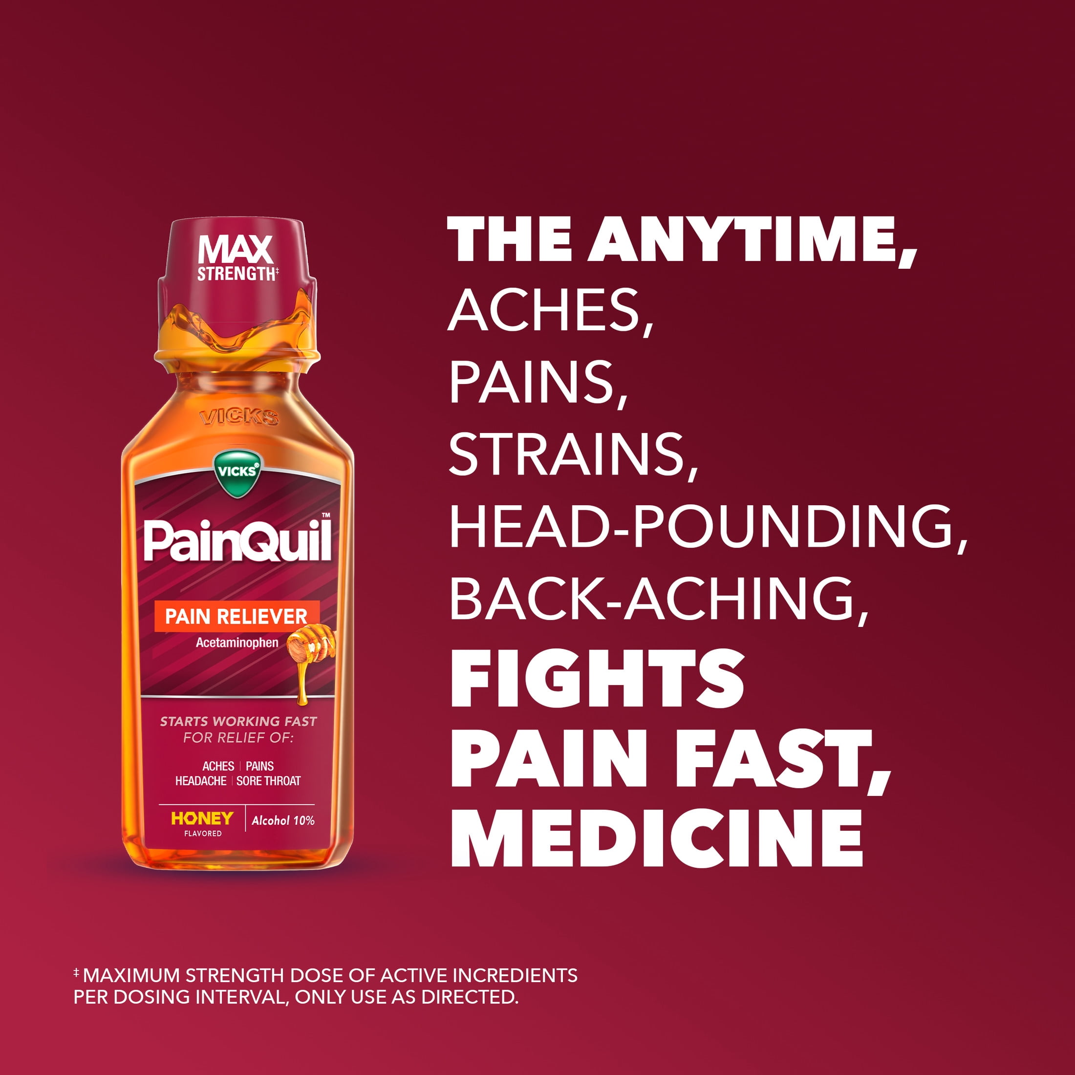 Vicks PainQuil Liquid Pain Relief, Acetaminophen 1000mg, Honey Flavored, 12 fl oz
