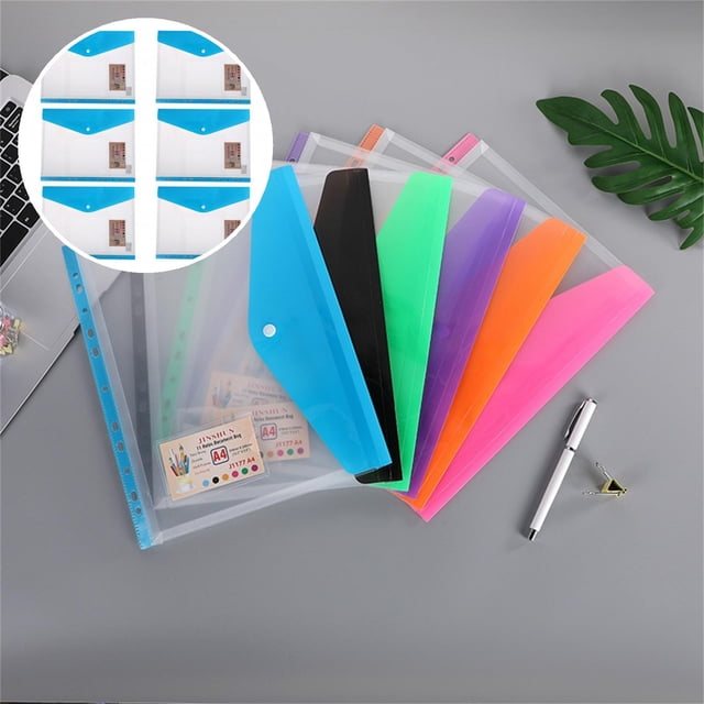 6Pcs File Bag 11-hole Loose-leaf PP Plastic Snap Button A4 File Pocket for Teacher