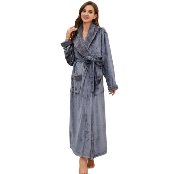 LYCY Womens Long Fleece Robe Soft Plush Robes for Women Warm Bathrobes Comfy House Coat Full-length(Dark Grey, Large-X-Large)