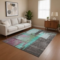 Addison Rugs Mayfield Premium Machine Washable Transitional Blocks Teal Rectangle Rug, 10' x 14'