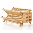 thumbnail image 2 of HBlife Dish Rack, Bamboo Folding 2-Tier Collapsible Drainer Dish Drying Rack with Utensils Flatware Holder Set (Dish Rack with Utensil Holder), 2 of 4