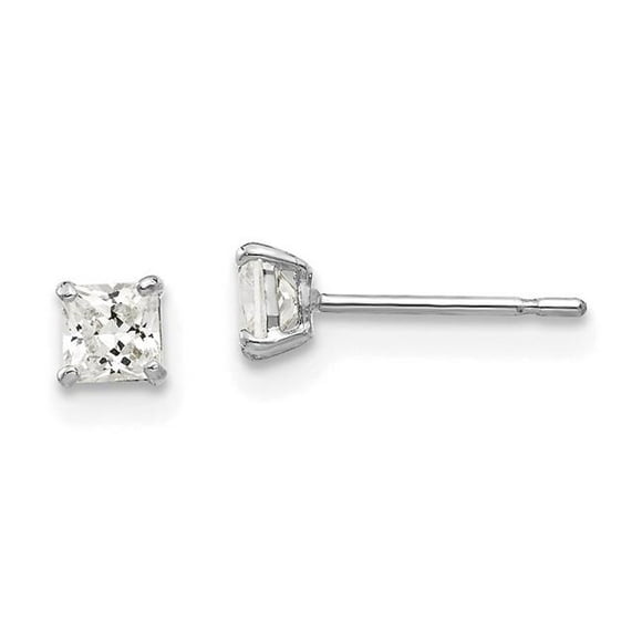 Quality Gold XD36WCZ Boucles d'Oreilles Post 14K Or Blanc 3 mm CZ Carré