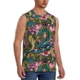 thumbnail image 2 of Bixox Men's Snake And Flower Printed Shirt Sleeveless Fitness Tank Top-Large, 2 of 5