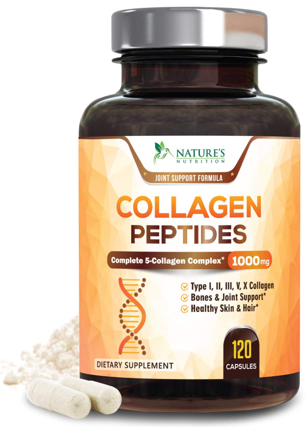 Nature's Nutrition Collagen Peptides Pills, Collagen Powder Type I, II