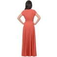 thumbnail image 6 of KOH KOH Long V-Neck Flowy Cap Short Sleeve V-Neck Bridesmaid Wedding Guest Party Formal Summer Sundress Tall Gown Maxi Dress Dresses For Women Coral Pink Peach X-Large US 14-16 NT074, 6 of 7