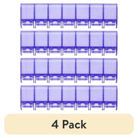 (4 pack) Equate Weekly 7 Day Pill Planner, Large Pill Organizer – Assorted Colors