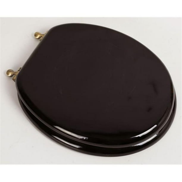 Plumbing Technologies 5F1R218AB Designer Solid Round Oak Wood Toilet Seat with Antique Brass