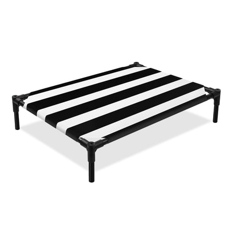 White Black Striped Elevated Dog Bed Simple Stripes Background Cooling Breathable Outdoor Raised Dog Cot Bed with Metal Frame Non-Slip Feet for Medium Dog 24x20in
