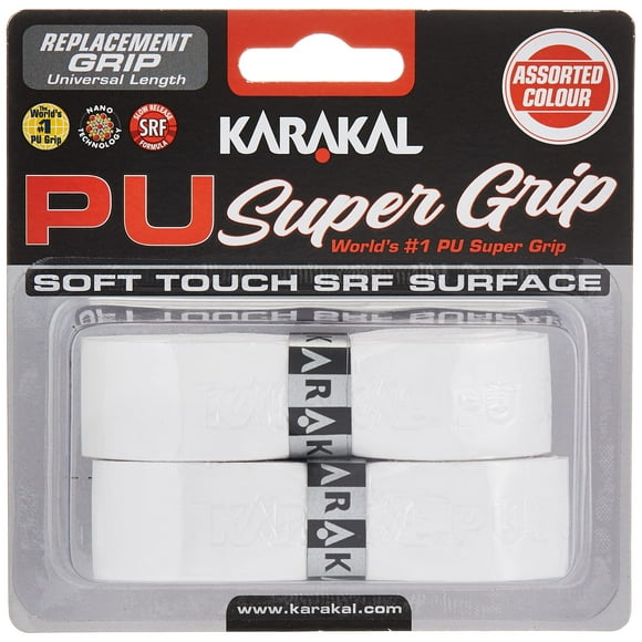 Karakal - PU Super Grip - Self-Adhesive Grip Tape for Badminton, Squash, Tennis, Hockey Stick or Ice Hockey Stick - Pack of 5 or 24 - Assorted Colours, White, 2 x Grips