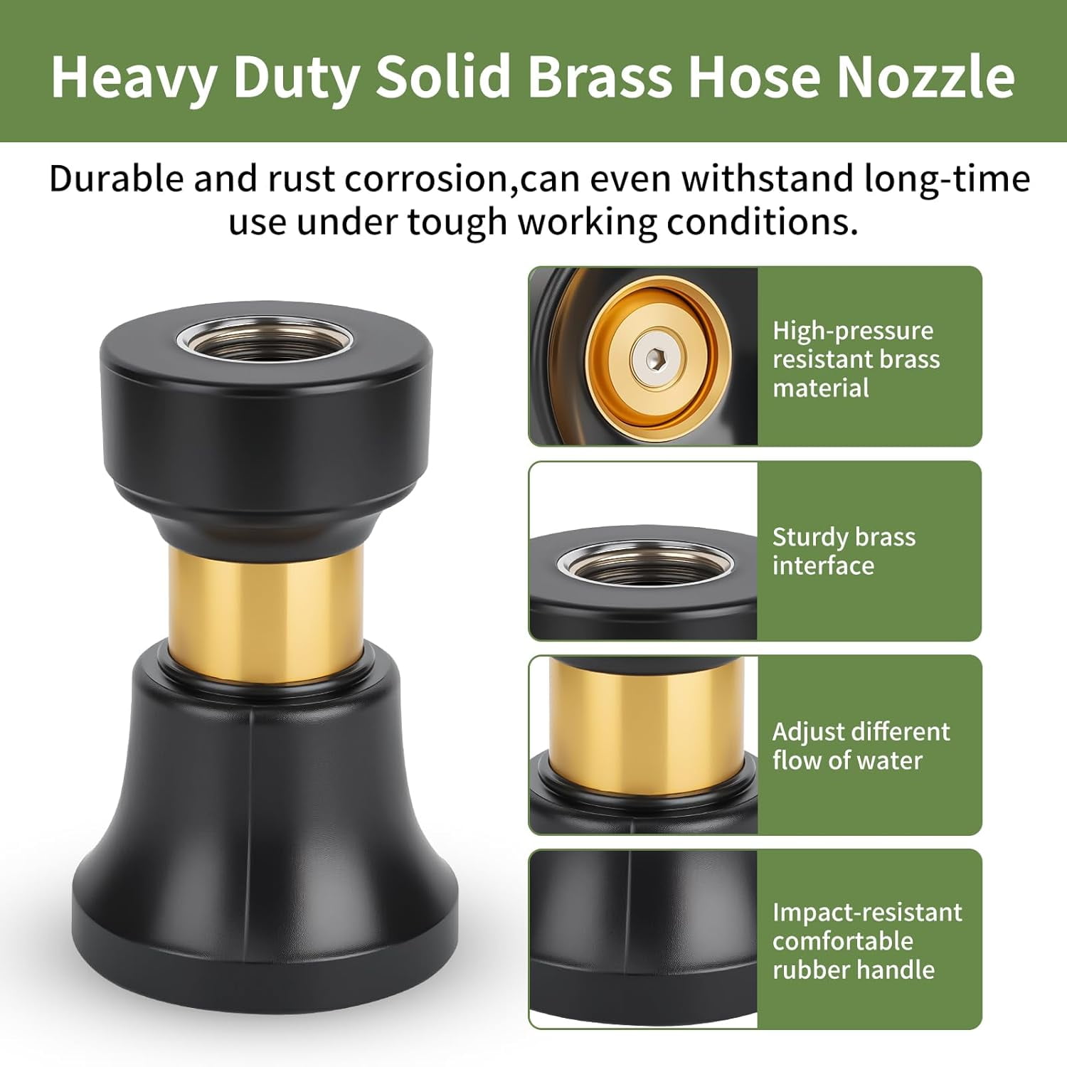 Heavy Duty Brass Adjustable High Pressure Fire Hose Nozzle Garden Hose Nozzle Ideal for Car Wash Garden Watering Floor Cleaning with Connector（A set of nozzles ）